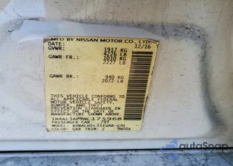 2017 Nissan Altima 2.5 from USA, damaged, VIN 1N4AL3AP9HC175968